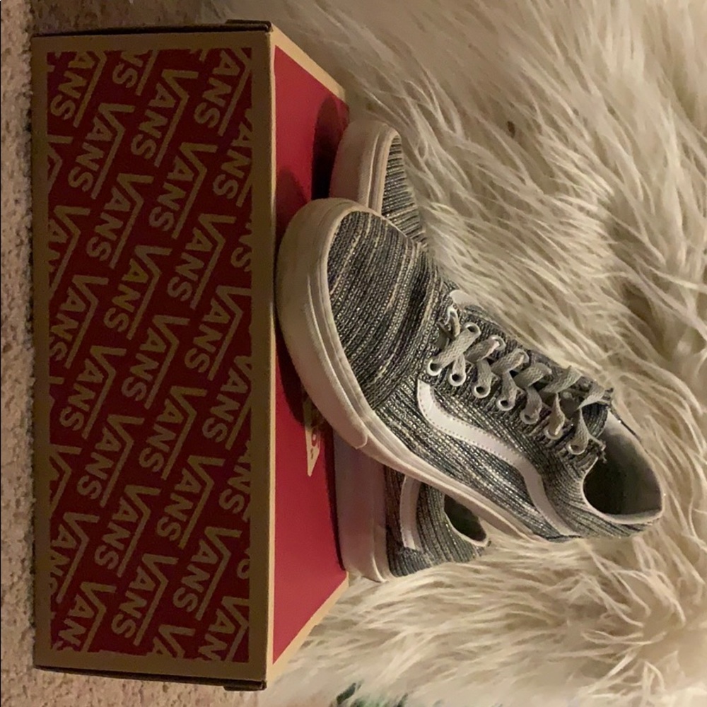 Bleach white grey and silver striped vans.